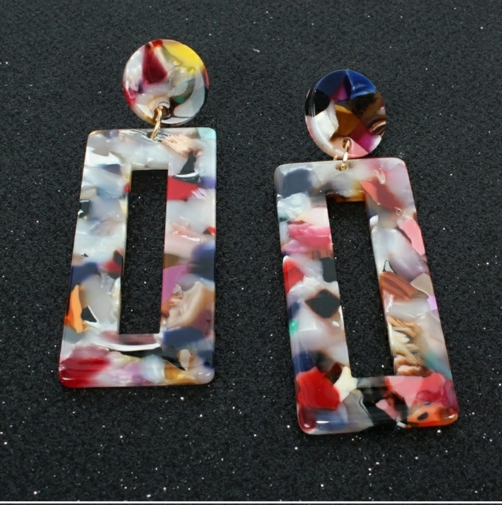 2/$10 Multicolored Rectangular Acetate Earrings - Picture 2 of 4